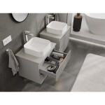 MEXEN/S - Rivel kúpeľňová skrinka pod umývadlo 60 cm s doskou, 2 zásuvky, reliéf, šedá mat 91A20-06047-2-BFFC62