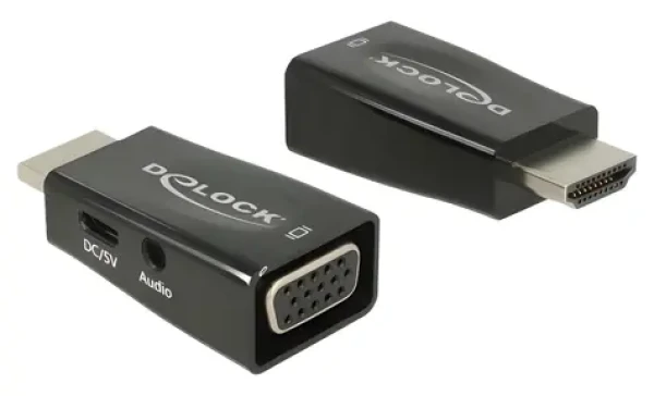 DeLock čierna / Adaptér HDMI-A (M) - VGA (F) s audio / 1920 x 1200 (65901)