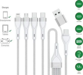 4smarts 541024 biely / USB kábel / USB-A + USB-C - 2x USB-C + Lightning + microUSB / 1,2 m (541024)