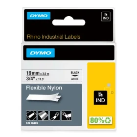 Dymo originálna páska do tlačiarne štítkov 19mm x 3,5m / čierna tlač / biely podklad / RHINO nylonová flexibilná (18489)