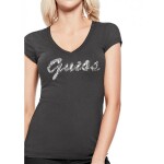 GUESS tričko Ceelie Sequin Logo V-Neck Tee čierne XS Čierna