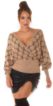 Sexy wrap look sweater with V-Neck Einheitsgroesse