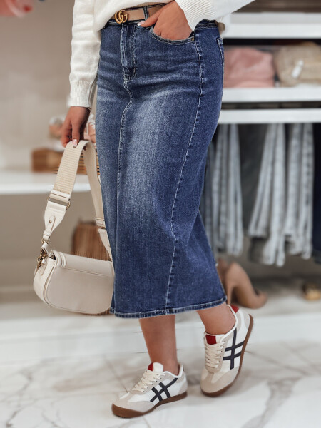 Džínsová midi sukňa s rozparkom MERITTA navy blue FashionStreet CY0482 XXL