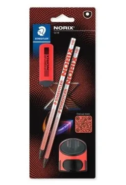 Staedtler Norix HB koralovo červená / Grafitová ceruzka / sada 2 ks / strúhadlo / guma / od 10 rokov (181 SBK2-2)