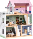 ECOTOYS Trojposchodový domček pre bábiky s terasou