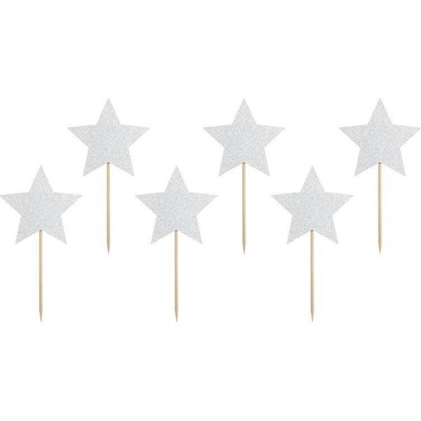 PartyDeco zapichovacie dekorácie na muffiny Strieborné hviezdičky KPM19-018B torta - PartyDeco