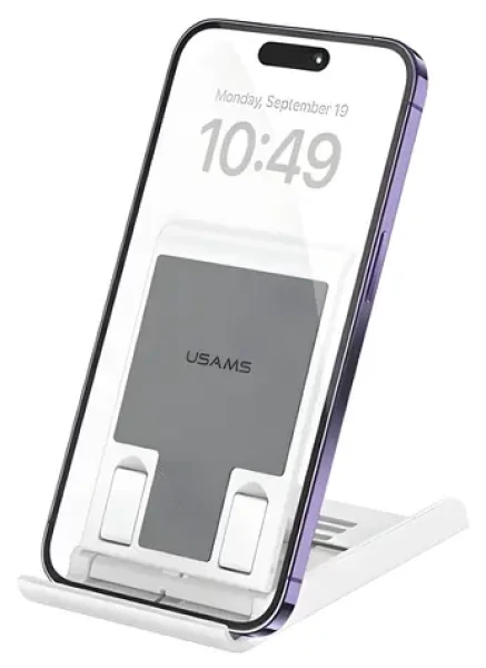 USAMS ZJ073 biela / Skladací stojanček / pre telefón a tablet / nastaviteľný náklon (ZJ073ZJ02)
