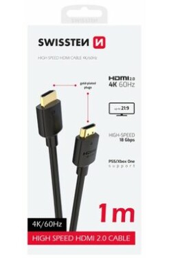 Swissten Kábel HDMI 2.0 (M) - HDMI 2.0 (M) 1m čierna / 18 Gbps / 4K / 60Hz / pozlátené kontakty (75501111)