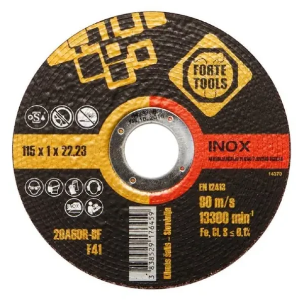 FORTE TOOLS Rezný kotúč na kov 115x1,0x22,23 mm / Rezný kotúč / priemer 115 mm / hrúbka 1 mm (374371)