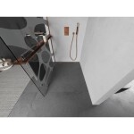 MEXEN/S - Kioto+ L Sprchová zástena WALK-IN s poličkou a držiakom uterákov 70 x 200, biely vzor, ružové zlato 800-070-123-60-97