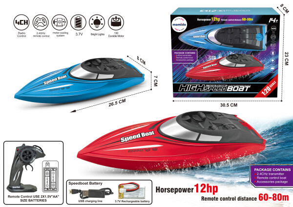 Mamido Mamido Loď na diaľkové ovládanie High Speed Boat modrá, 12HP, 80 m