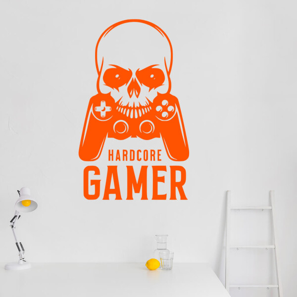 Veselá Stena Samolepka Hardcore Gamer Farba: oranžová, Veľkosť: 80 x 49 cm
