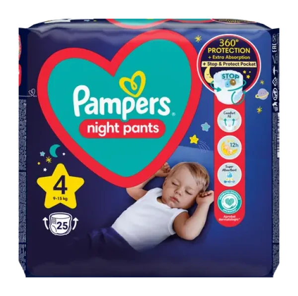 Pampers Night Pants 9-15 kg (25ks) / Plienkové nohavičky / Veľkosť 4 (9-15 kg) (8006540234709)
