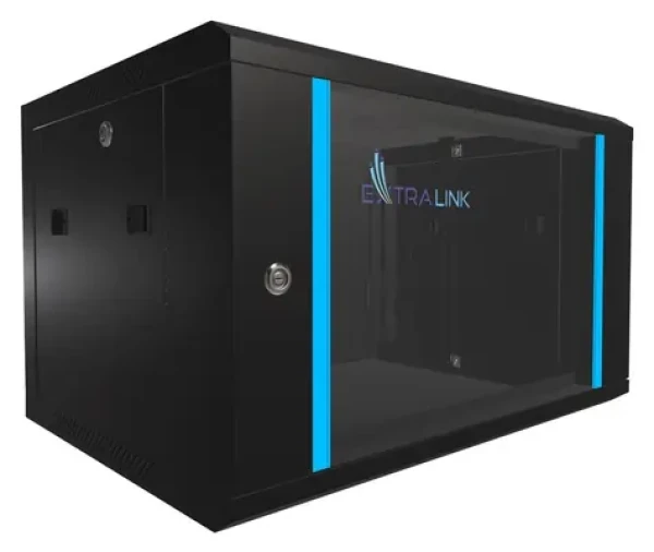 Extralink Nástenný rozvádzač 6U 600x450mm čierna / Rozvádzač / 19" / sklenené dvere / aktívne chladenie (EX.7225)