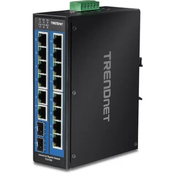 Trendnet Priemyselný switch 16 portov Gigabit / Switch / 14x Gigabit RJ-45 / 2x SFP / IP30 / DIN lišta (TI-G162)