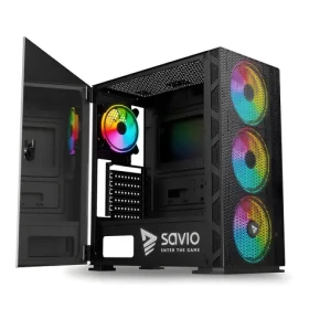 Savio Raptor X1 ARGB Glass/Mesh čierna / Skriňa / ATX, Micro ATX, Mini ITX / Tvrdené sklo / 3x 120 mm ARGB / Bez zdroja (SAVGC-RAPTORX1)