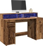 VidaXL Biurko z podświetleniem LED, stare drevo, 140x55x91 cm