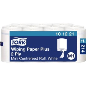 TORK Silné viacúčelové papierové obrúsky mini so stredovým odvíjaním, biele M1, 11 x 214 listov 101221; 101221