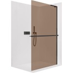 CERANO - Sprchová zástena Walk-in Onyx L-pravá vzpera - 8 mm + polička / držiak na uteráky - čierna matná, bronzové sklo - 120x200 CER-690022