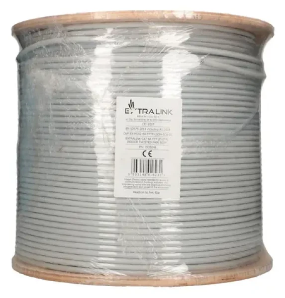 Extralink CAT6A FTP V2 sivá / Sieťový kábel / vnútorný / 500 m / F/FTP tienený / LSZH (EX.16231)