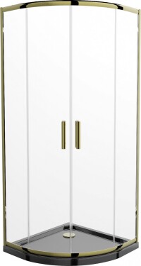 MEXEN/S - Rio sprchovací kút štvrťkruh 90x90, transparent, zlatá + čierna vanička so sifónom 863-090-090-50-00-4170G