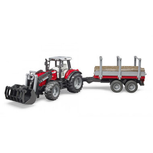 Bruder 02046 Massey Ferguson 7480 s čelným nakladačom a prepravníkom dreva