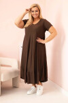 Dámske plus size šaty s krátkymi rukávmi a volánom z ľahkej viskózy v hnedej farbe UNI