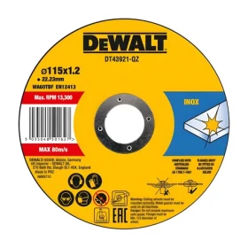 DeWalt / Rezný kotúč na nerezovú oceľ / Priemer 115 x 22,23 mm / Šírka rezu 1,2 mm / 10 ks (DT43921)