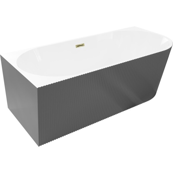 MEXEN/S - Silo voľne stojaca rohová vaňa ľavá reliéf 150 x 75, biela/sivá, sifón a prepad zlatá 52891507562L-50