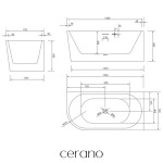 CERANO - Vaňa akrylátová Bianco - voľne stojaca - asymetrická - pravá - čierna matná/biela lesklá - 150x74x60 CER-670871
