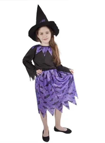 RAPPA Detský kostým čarodejnice s netopiermi a klobúkom - Halloween (M)