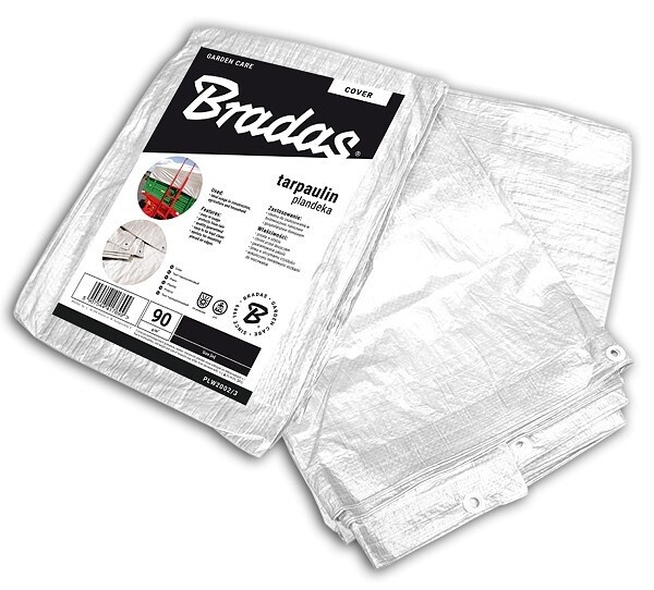 Krycia plachta s okami – STANDARD 90 g/m² biela, 6×10 m [60 m²]