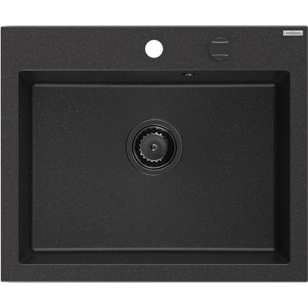 MEXEN/S MEXEN/S - Elix granitový drez 1-miska 600 x 500 mm, čierna/strieborná metalík, sifón čierna 6525601005-73-B