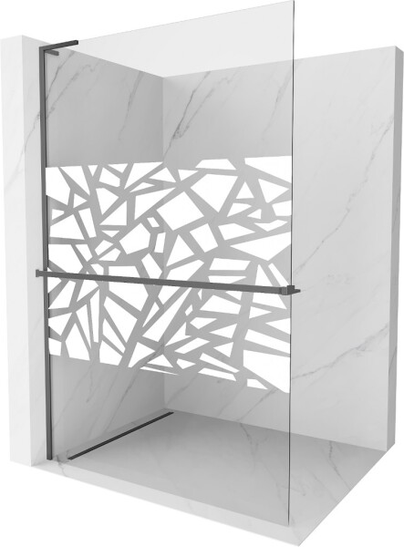 MEXEN/S - Kioto+ L Sprchová zástena WALK-IN s poličkou a držiakom uterákov 80 x 200, biely vzor, grafit metal 800-080-123-95-85