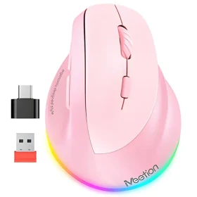 Meetion BTM010R ružová / Ergonomická vertikálna bezdrôtová myš / optická / 2400 DPI / Bluetooth + 2,4GHz (BTM010R)