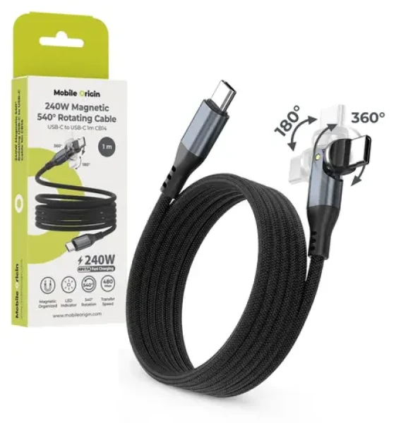 Mobile Origin CB14 vesmírne šedá / Rotačný kábel / USB-C - USB-C / 540 ° otočný konektor / 240 W PD 3.1 / 1 m (MO-MRC-CB14)