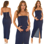 Sexi džínsové šaty Koucla Bandeau-Maxidress s rozparkom denimblue S