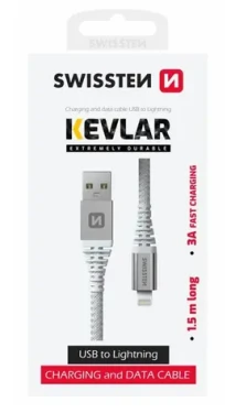 Swissten KEVLAR dátový kábel USB - Lightning 1.5m biela (71541012)