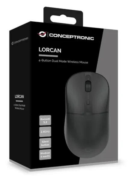 Conceptronic Dual myš čierna / Bezdrôtová myš / Bluetooth 5.2 + 2,4 GHz / 4 tlačidlá / 1600 DPI (LORCAN04B)