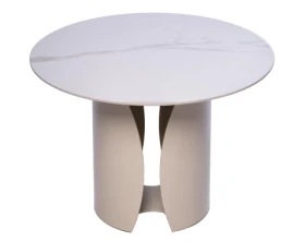 Okrúhly konferenčný stolík Kira, 60 cm, krémová/imitácia svetlého mramoru%