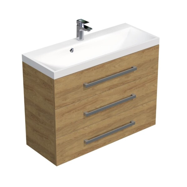 Kúpeľňová skrinka s chrómovými úchytmi a umývadlom SAT Cube Way 100x71x40 cm dub Hickory mat CUBE21003DH CUBE21003DH