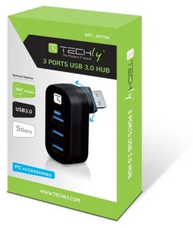 Techly IUSB3-HUB3-ROTB čierny / USB hub / 3x USB 3.0 Type-A / otočný 180 ° / kábel (IUSB3-HUB3-ROTB)