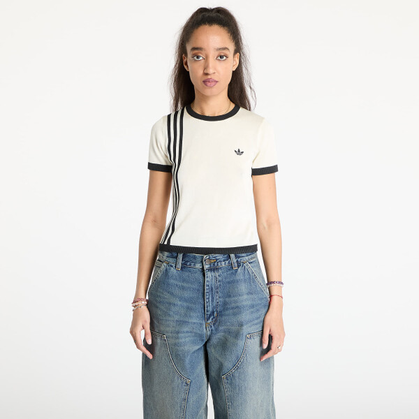 Tričko adidas Knitted 3 Stripe Short Tee Cream White M
