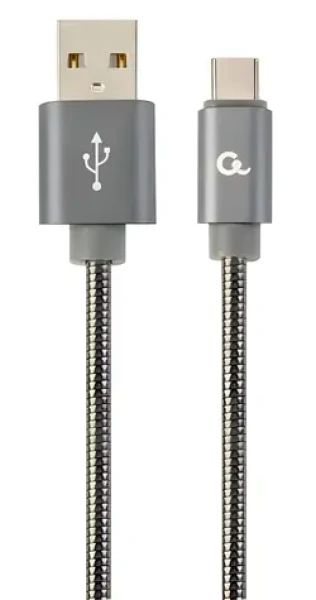 Gembird Cablexpert sivá / Kábel / USB 2.0 A (M) - USB-C (M) / metalická špirála / 1 m (CC-USB2S-AMCM-1M-BG)