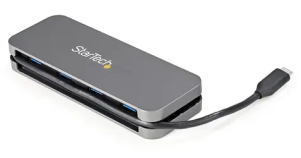StarTech USB-C Hub 4 porty čierna / Rozbočovač / 4X USB-A / USB 3.2 Gen 1 (5 Gb/s) / kábel 28 cm (HB30CM4AB)
