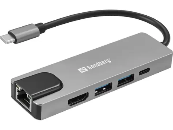Sandberg USB-C 5in1 Travel Dock Saver čierna / dokovacia stanica / HDMI USB Ethernet (100 W)