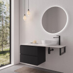 CERANO - Kúpeľňová skrinka Carole - čierna matná + doska pod umývadlo z lit. mramoru Elanys - 12 mm + konzola čierna - 160x46x49,2 CER-679331