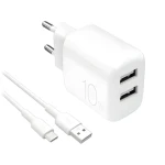 Puro PRO LITE biela / Cestovná nabíjačka a kábel USB-A-USB-C / 10W / 2x USB-A / 1,2m