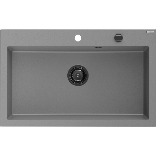 MEXEN/S MEXEN/S - Elix granitový drez 1-miska 800 x 500 mm, sivý, sifón čierna 6527801005-71-B