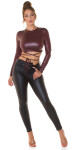 Sexy Koucla Wetlook Long-sleeved Crop Top BORDEAUX Einheitsgroesse